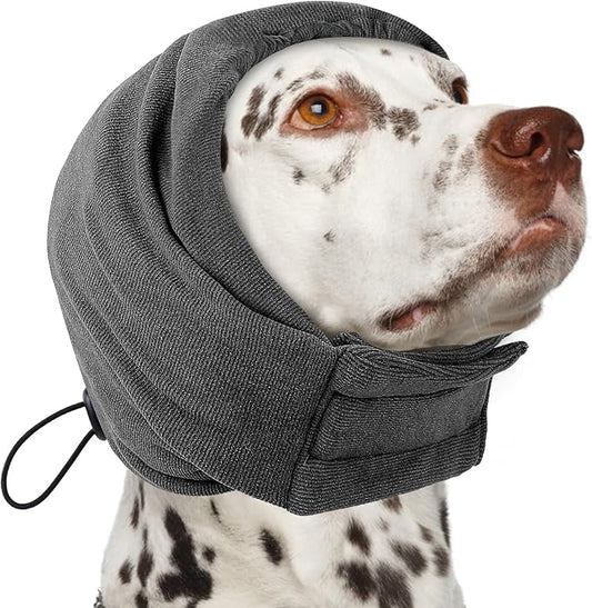 AOFITEE Dog Calming Hoodie - Anti-Slip Dog Ear Muffs Cover for Noise Anxiety, No Shake Ear Wrap for Dogs Hematoma, Adjustable Dogs Headband for Grooming, Fireworks, Thunderstorms, Grey M