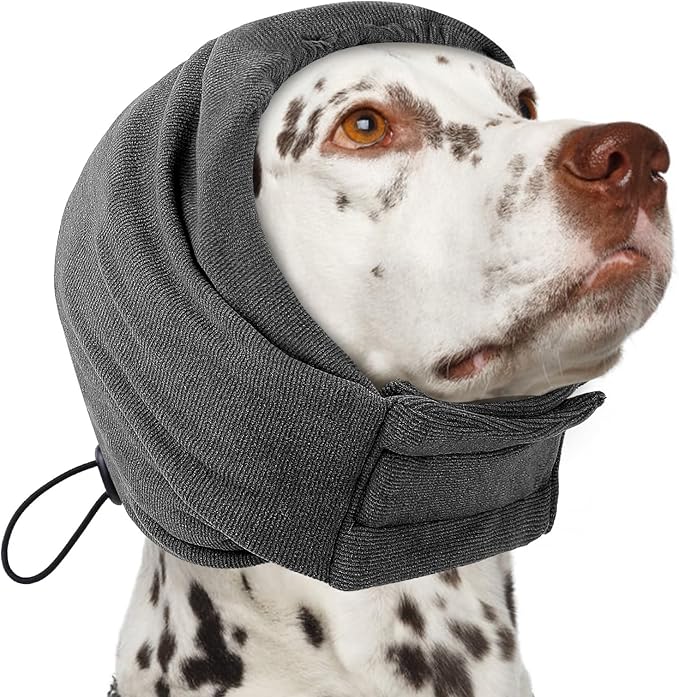 AOFITEE Dog Calming Hoodie - Anti-Slip Dog Ear Muffs Cover for Noise Anxiety, No Shake Ear Wrap for Dogs Hematoma, Adjustable Dogs Headband for Grooming, Fireworks, Thunderstorms, Grey L