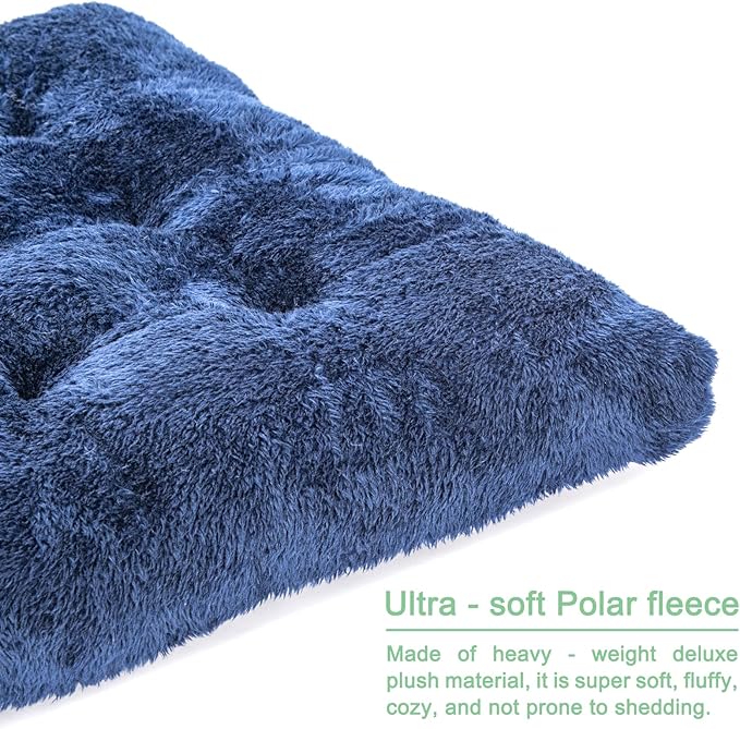 POMIU 2-Pack Washable Dog Bed, Deluxe Plush Crate Beds with Anti-Slip, Machine Washable Kennel Pad Sleeping Mat for Large, Medium and Small Dogs (2 Pack x Navy, 23.0" L x 18.0" W x 3.0" Th)
