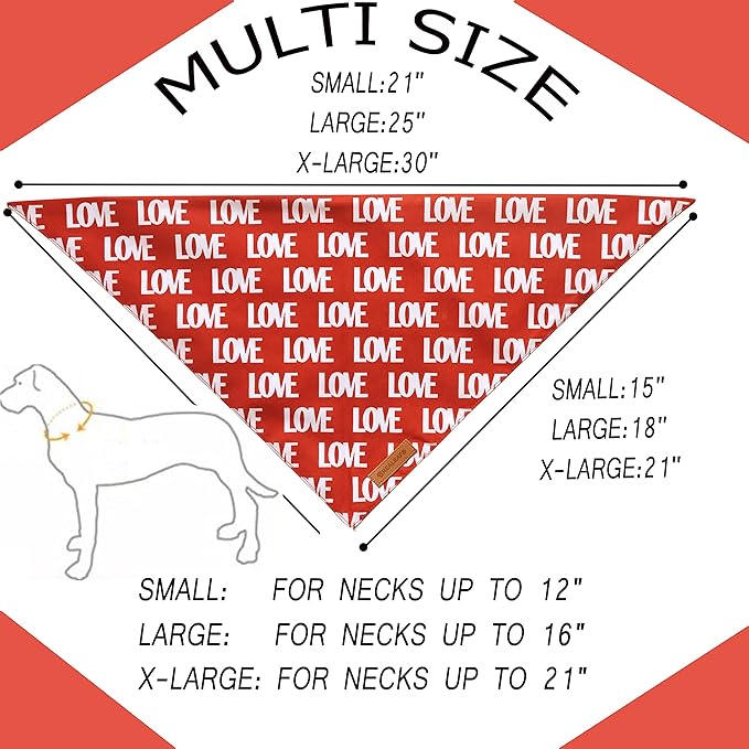 Realeaf Love Dog Bandanas 2 Pack, Triangle Reversible Mothers Day Valentine's Day Pet Scarf for Boy and Girl, Premium Durable Fabric, Holiday Bandana for Medium and Large Dogs (Large)