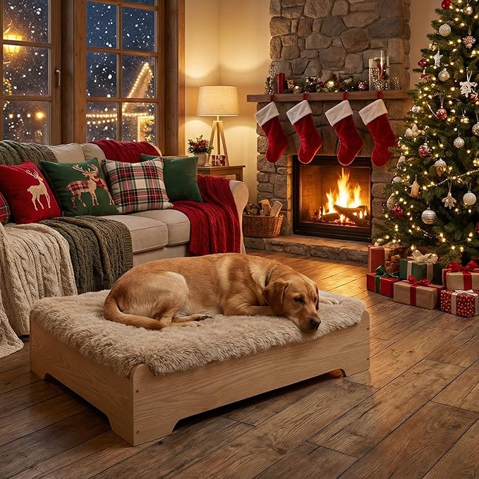 GLOSSGODS Elevated Dog Bed Frame and Mattress with Washable Cover, Naturalwood XL Up to 90 lbs