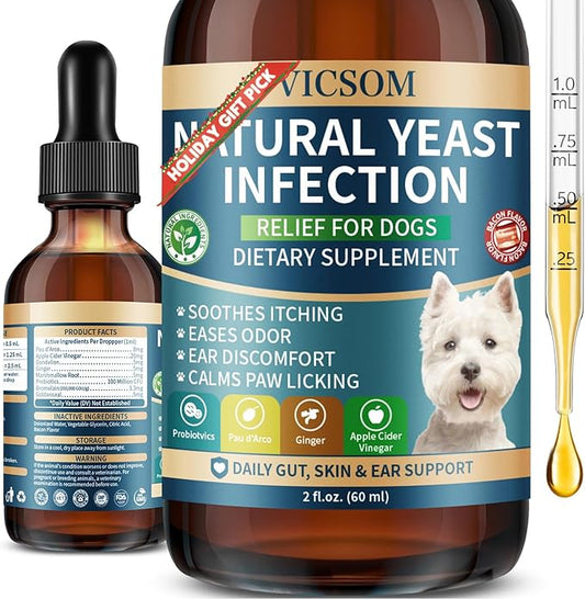 VICSOM Natural Dog Yeast Infection Treatment for Dogs, Itchy Skin & Ear Treatment Natural Support Allergy Relief, Dog Yeast Infection Relief, Support Irritation, Itching & Inflammation 60ml