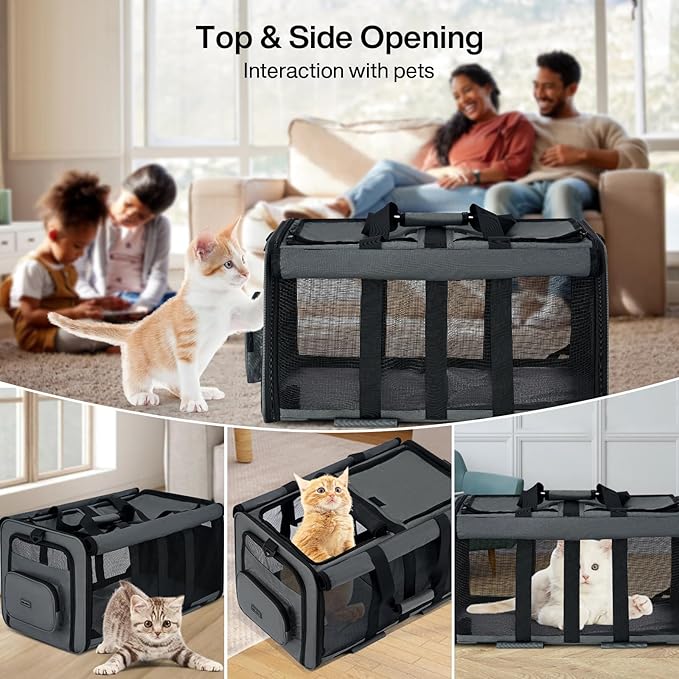 MILADA Large Cat Carrier for 2 Cats, Soft Big Pet Carrier with Wheels, Double Cat Carrier on Wheels, Rolling Pet Carrier for Travel Hiking Shopping and Camping（Not for Air Travel）, Grey