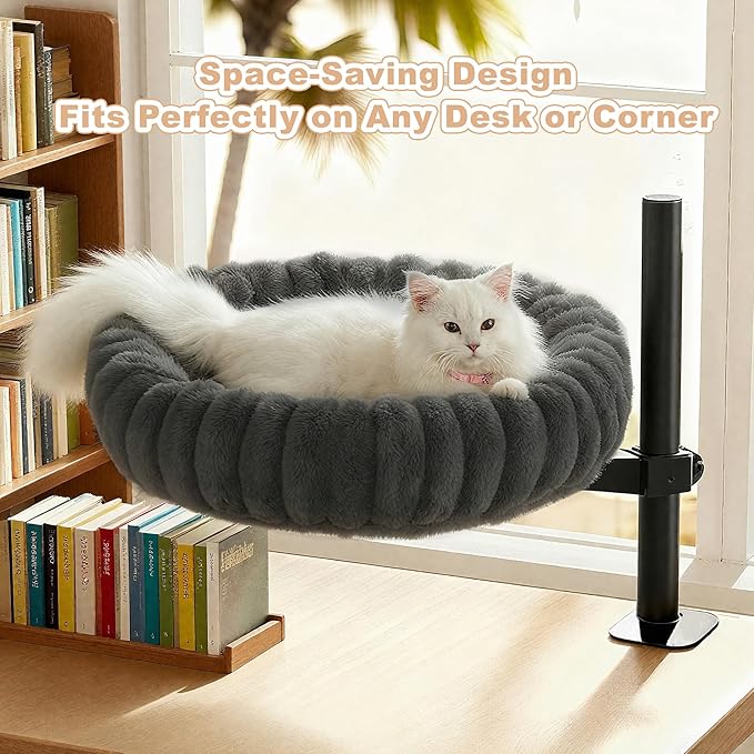 Dogpals 360° Rotating Cat Bed for Desk, Height Adjustable Cat Perch with Semi-Enclosed Design & Removable Cushion, No-Drill Clamp fits up to 1.18" Desk, Supports 9lbs for Office, Gaming Table