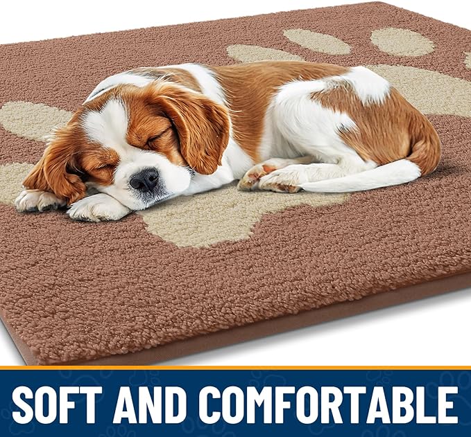 Smiry Dog Door Mat for Muddy Paws 30x20, Dirt Trapper Non Slip Washable Indoor Doormats, Absorbent Entryway Carpet for Inside Floor, Camel