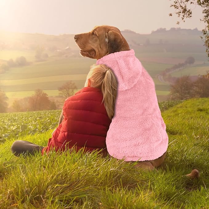3XL Dog Sweaters for Large Dogs,Dog Hoodie,Warm Fuzzy Fleece Sweatshirt with Hood & Pocket,Leash Hole,Cozy Cold Weather Pet Clothes Sweater Hoodie for Large Dogs(Pink,3XL)