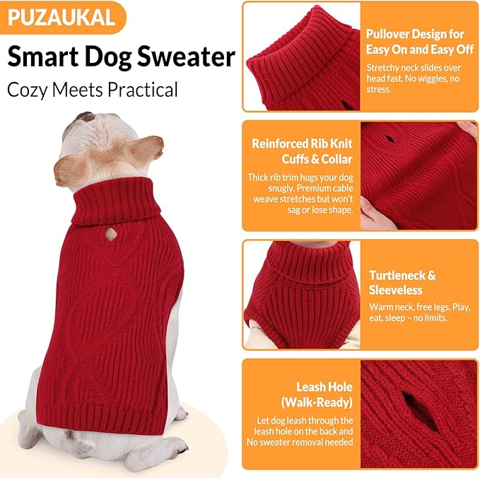 Dog Sweater Pullover, Cable Knit Dog Christmas Sweater, Dogs Sweaters for Small Medium Large Dogs with Harness Hole,Puppy Sweaters Boy Or Girl(Wine Red,L)