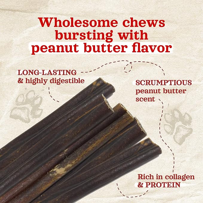 Natural Farm Peanut Butter Flavor Collagen Sticks for Dogs (6 Inch, 15 Pack), Long-Lasting Beef Collagen Sticks, Rawhide Alternative Chews with Chondroitin & Glucosamine, Low-Fat Dental Treats