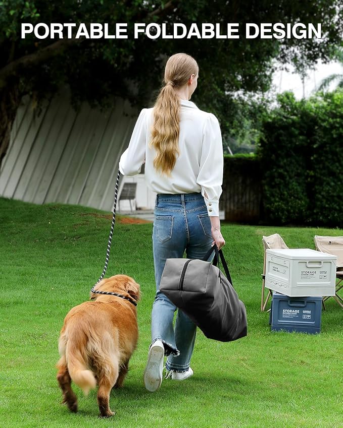 33 Inch Collapsible Travel Dog Crate for Medium Large Dogs, Portable Dog Crate 4-Door Foldable Soft Kennel with Durable Mesh Windows for Indoor & Outdoor Travel, with Storage Bag,Grey