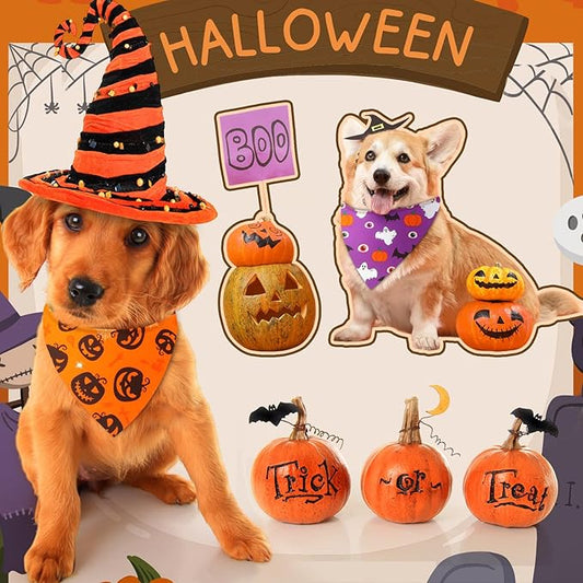 Preboun 100 Pcs Halloween Dog Bandanas Bulk Pumpkin Ghost Bandanas for Dogs Colorful Triangle Kerchief Bibs Scarf Set for Pet Costume Photo Props Accessories Pet Shops Adoption Events, 25 Styles