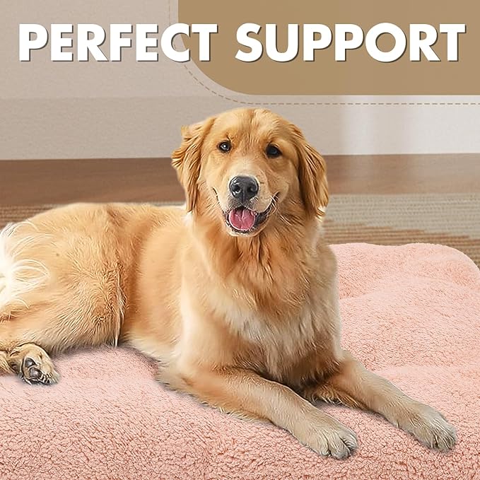 Athena Collection Dog Bed Large Size Dog, 39 Inches Washable Dog Crate Bed for Large Dogs Cats Pets, Faux Fir Calming Crate Pad Warming Cozy Soft, Pink