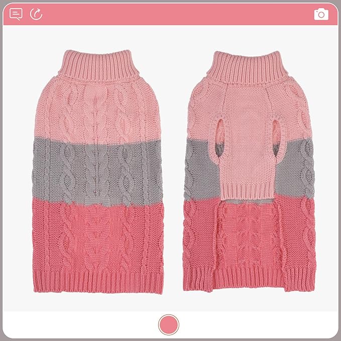 EXPAWLORER Dog Sweater with Leash Hole - Large Dogs Fall Sweaters for Girls Boys,Classic Turtleneck Knitwear Dog Clothes for Cold Weather, Cable Knit Dogs Outfit,Coat,Pet Apparel(Pink&Grey,L)