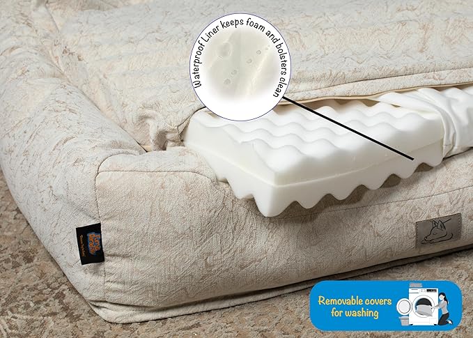 Furry's Paradise Foam Cuddler Pet Bed with Waterproof Liners, Reversible Cushion, Washable Cover, Recycled Fibers and Non-Slip Bottom. (Brown Marble, Orthopedic Small)