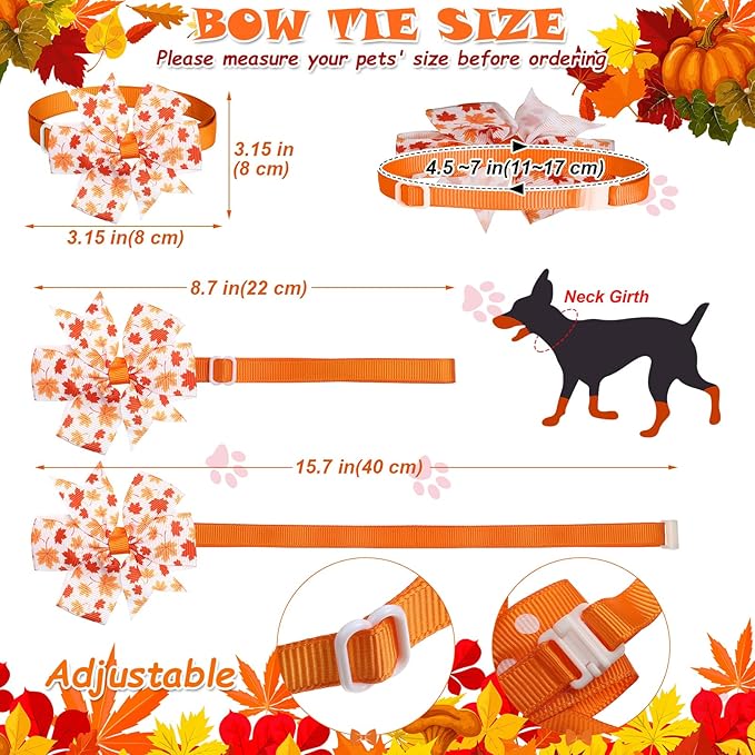 Reginary 40 Pcs Thanksgiving Dog Bow Ties Set 26 Fall Pet Bow Ties 10 Turkey Maple Leaf Neckties 4 Autumn Dog Bandana for Puppy Thanksgiving Grooming Accessories