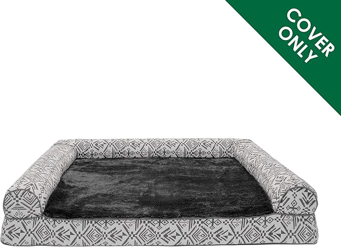 Furhaven Replacement Dog Bed Cover Plush & Southwest Kilim Décor Sofa-Style, Machine Washable - Boulder Gray, Jumbo Plus (XX-Large)