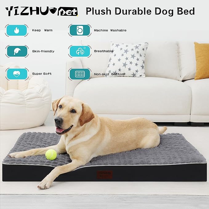 Dog Bed, Waterproof Orthopedic Dog Beds for Large/Medium/Small Dogs, Dog Crate Pad with Removable Washable Pet Mat Cover, Non-Slip Bottom(XXL(47''x29''x4''), Grey)