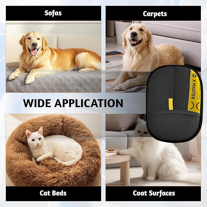 ZOOFLUX 2 Pack Pet Hair Grooming Gloves – Upgraded Mesh + Brush Fabric, Washable Electrostatic Pet Hair Remover for Dogs & Cats – Reusable Glove for Carpet, Furniture, Clothes (Black)