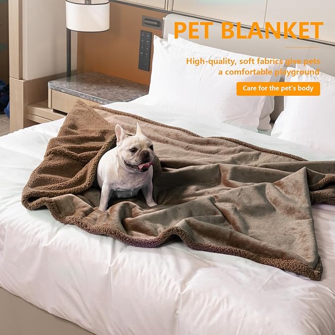 Dark Blankets for Dogs Brown Pets Throw Blanket for Couch Reversible Pet Bed Cover Puppy Fluffy Jacquard Blankets Leakproof Sofa Couch Cover Cat Pet Mats for Warm Washable-Camel,M