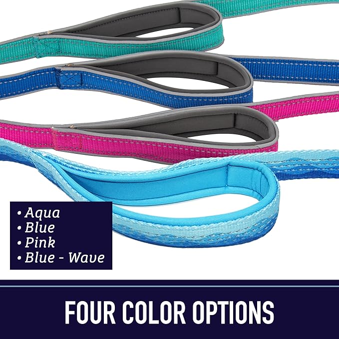 Leash Boss Double Handle Dog Leash, 6 Ft Reflective Dog Leash with Two Padded Handles for Large Dogs or Medium Dogs That Pull (Red)