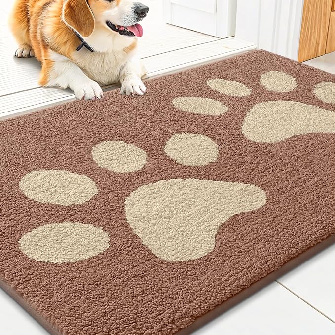 Smiry Dog Door Mat for Muddy Paws 30x20, Dirt Trapper Non Slip Washable Indoor Doormats, Absorbent Entryway Carpet for Inside Floor, Camel