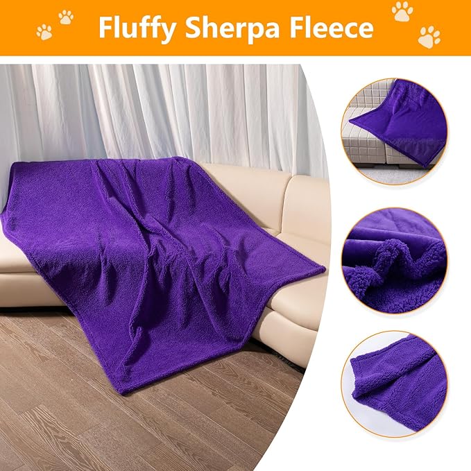 Purple Cuddy Blanket for Dogs and Cats Fluffy Calming Blankets for Couch Covers Waterproof Jacquard Sherpa Fleece Cover Puppy Leakproof for Sofa Bed Mats Reversible Washable Warm-Purple,M-57x40in