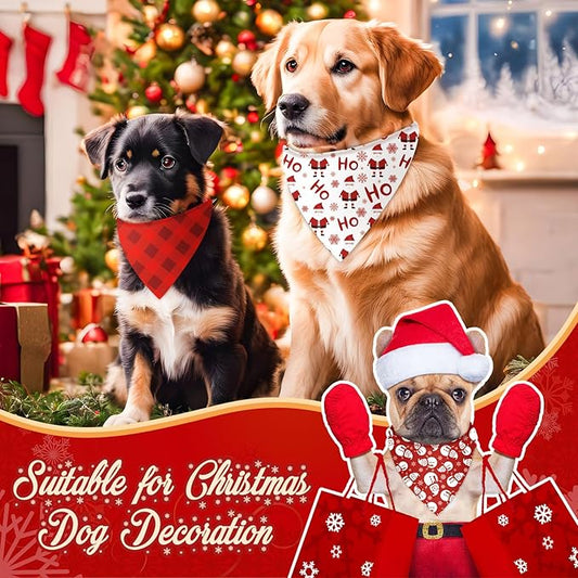 Abbylike 50 Pcs Christmas Dog Bandanas Bulk Xmas Red and White Bandanas for Dogs Triangle Kerchief Bibs Scarf Set for Pet Christmas Costume Photo Props Accessories Pet Shops (25.6 x 17.7 x 17.7)