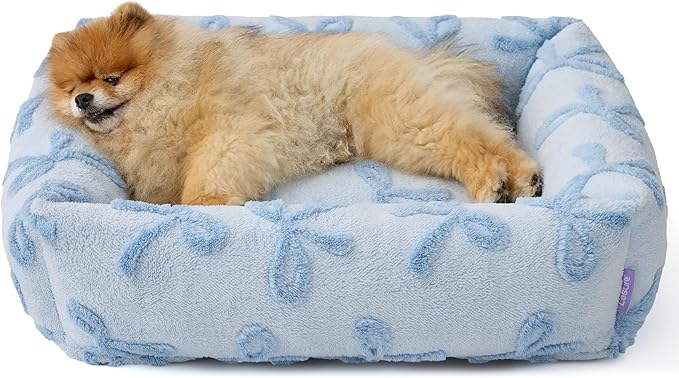 LE SURE Cute Dog Bed for Small Dogs - Washable Puppy Beds,Cozy Rectangle Orthopedic Pet Sofa with Jacquard Shaggy Plush & Anti Slip Bottom,25x21x7inches