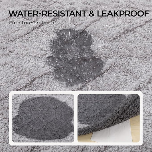 Luciphia Waterproof Pet Blanket, Liquid Pee Proof Dog Blanket for Sofa Bed Couch, Reversible Sherpa Fleece Furniture Protector Cover for Small Medium Large Dogs Cats, Light Grey King Size（90" x 82"）