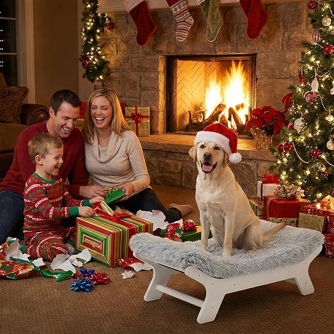 Muihood Elevated Dog Bed Wooden Frame and Mattress with Washable Cover, White XL Up to 90 lbs