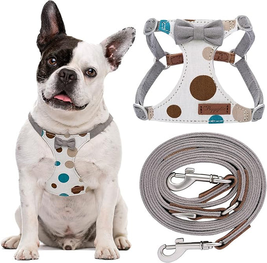 Puppytie No Pull Dog Harness with Multifunction Dog Leash,Soft Adjustable No Choke Escape Proof Pet Harness Vest for Medium Dogs,Polka dots Smoke Grey,M