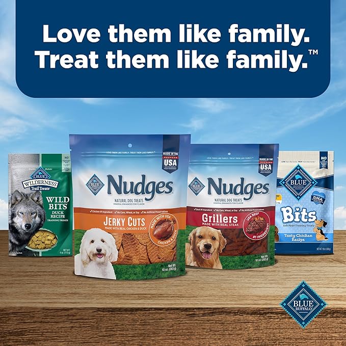 Blue Buffalo Nudges Jerky Cuts Dog Treats, Made in the USA with Natural Ingredients, Chicken & Duck, 16-oz Bag