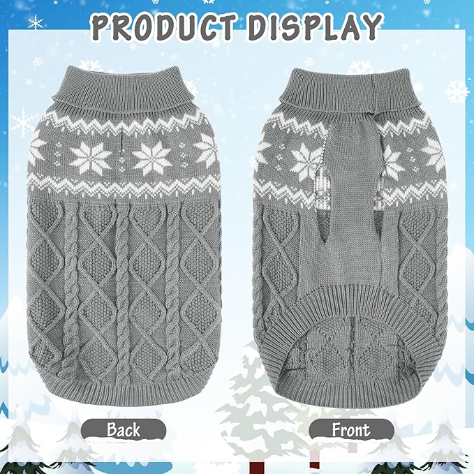 Warm Winter Dog Sweater - Cold Weather Pet Clothes for Small Medium Large Dogs Indoor Outdoor, Soft Classic Knit Puppy Apparel, Grey, SM