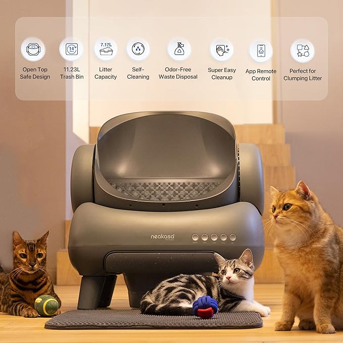 Neakasa M1 Open-Top Self Cleaning Cat Litter Box, Automatic Robot Cat Litter Tray with Remote APP Control, Odor-Free Waste Disposal Includes Trash Bags and Cat Litter Mat (M1 Model)