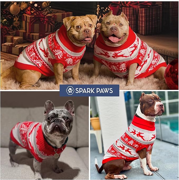 Spark Paws Christmas Dog Sweater - Ultra Soft Holiday Knit Sweater for Small, Medium & Large Dogs, Cute Pet Sweater for French Bulldogs & Big Dogs, Potty V Cut Design Jacket (Winter Wonderland, S)