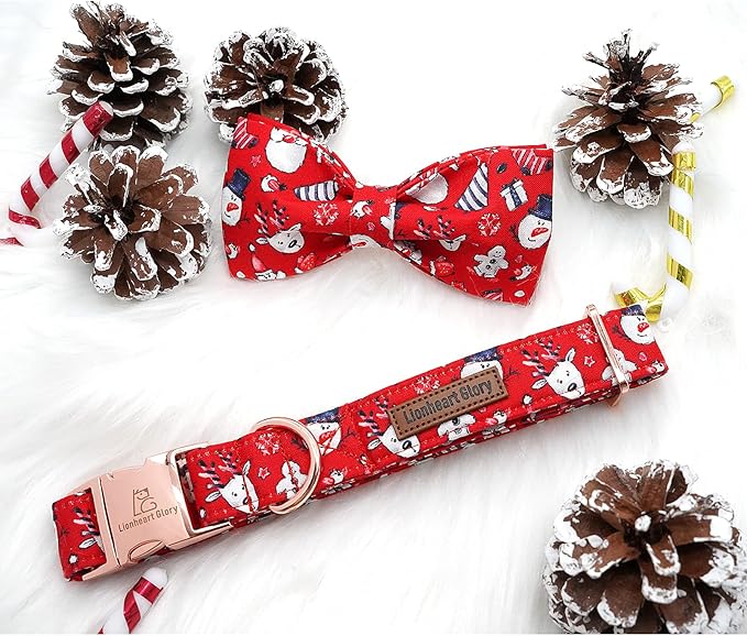 Lionheart Christmas Dog Collar - Santa Print Bow Tie Collar for Small Dogs