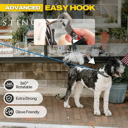 Fida 10ft Heavy Duty Dog Leash with 2 Comfortable Padded Handles, Traffic Handle & Advanced Easy Snap Hook, Reflective Walking Lead for Large, Medium & Small Breed Dogs,Blue