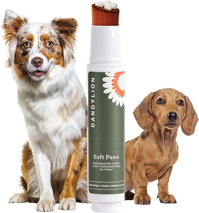 Dandylion Soft Paws Dog Lotion with Brush | Dog Paw Balm & Paw Butter | Hydrating, Vet-Approved, Lick-Safe, Fragrance-Free | pH-Balanced for Itchy, Dry, Cracked Paws | 0.6 fl oz