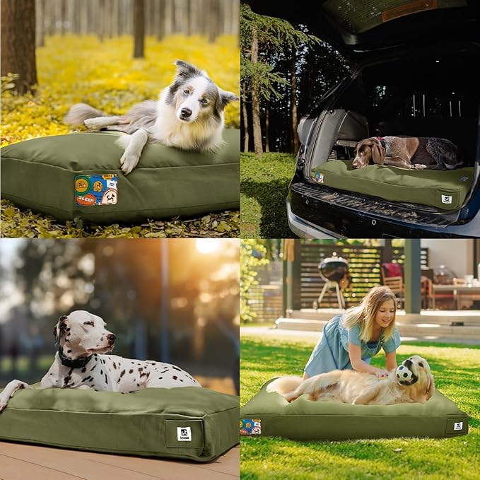 Sytopia 30-Inch Canvas Outdoor Dog Bed for Medium Dogs– Heavy-Duty Waterproof, Chew-Proof & Washable, Removable Cover, Ideal for Crate, Patio, Indoor & Outdoor Adventures (Green)