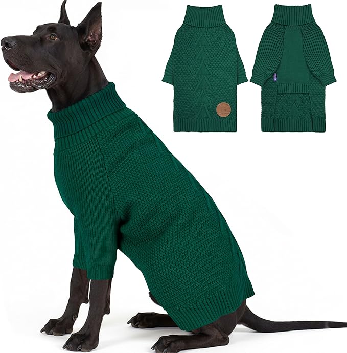 cyeollo 4XL Dog Christmas Sweater,Pullover Turtleneck for Large Giant Dogs Classic Knitwear Fall Winter Cold Weather Dog Clothes Warm Pet Apparel Large Big Dogs Sweaters Male&Female, Green XXXXL