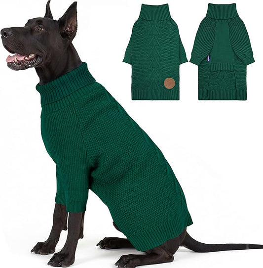 cyeollo 4XL Dog Christmas Sweater,Pullover Turtleneck for Large Giant Dogs Classic Knitwear Fall Winter Cold Weather Dog Clothes Warm Pet Apparel Large Big Dogs Sweaters Male&Female, Green XXXXL