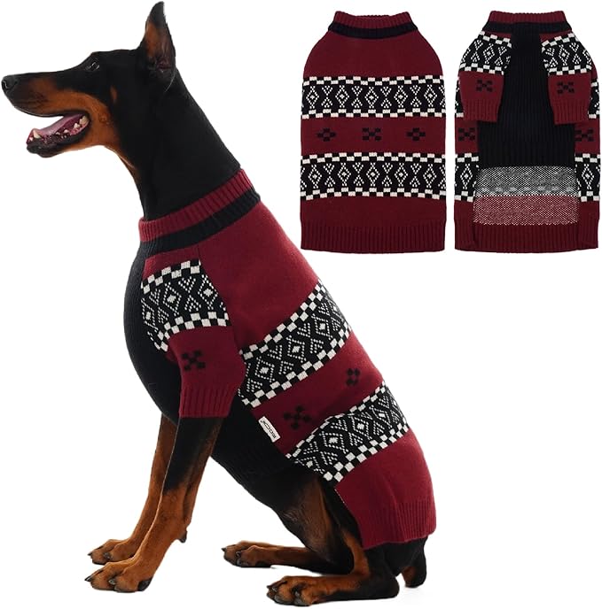 IECOii XXXL Dog Sweater for Extra Large Dogs Boy, Big Boy Dog Winter Sweaters with Mid Neck, Doberman Sweater for Dogs Large Breed, Easy On Pullover Knitwear for Cold Weather, DarkRed, 3XL