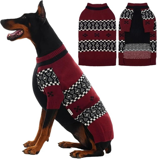 IECOii XXL Dog Sweater for Large Dogs Boy, Pitbull Sweater for Dogs Boy with Sleeve, Warm Male Fall Knitwear Mid Neck Pullover,Cozy & Elastic Dog Winter Sweaters for Cold Days, DarkRed, 2XL