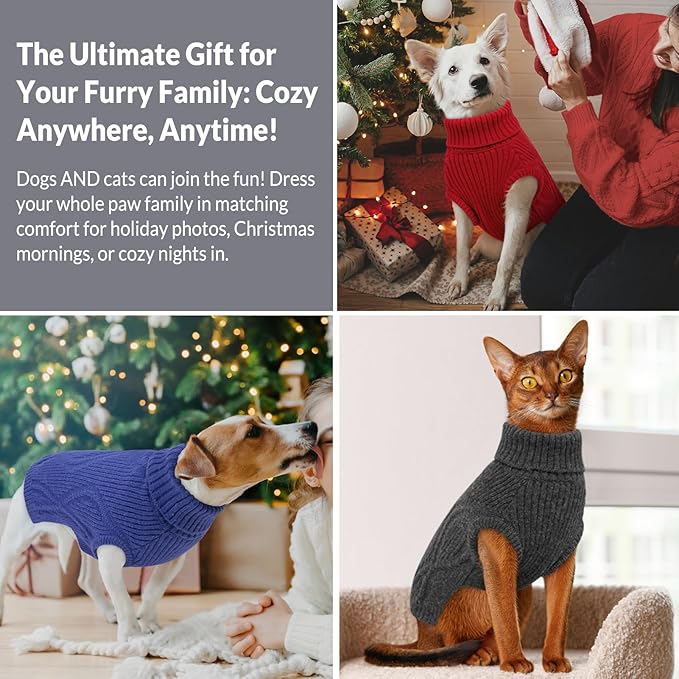 Dog Sweater Pullover, Cable Knit Dog Christmas Sweater, Dogs Sweaters for Small Medium Large Dogs with Harness Hole,Puppy Sweaters Boy Or Girl(Grey,S)