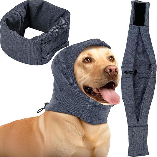 Pacify Dog Calming Hoodie, No Shake Ear Wraps for Dogs, Adjustable Dog Ear Muffs Head Wrap for Noise Reduction, Anxiety Relief, Grooming, Thunder, Hematoma (Leadgray, M(Head Girth:14.6"-19.7"))