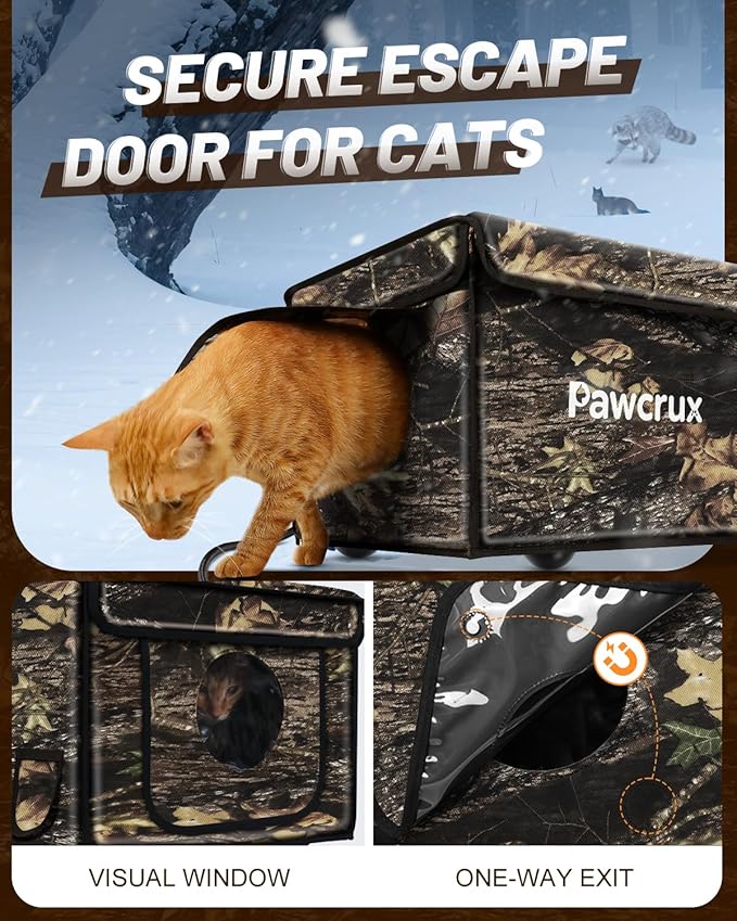 Heated Cat House for Outside with Dual Doors, Insulated Cat House Outdoor with Heating Pad, Weatherproof Heated Outdoor Cats Houses Waterrproof for Feral Cats (Leaf, 25" L x 16" W x 13" H)