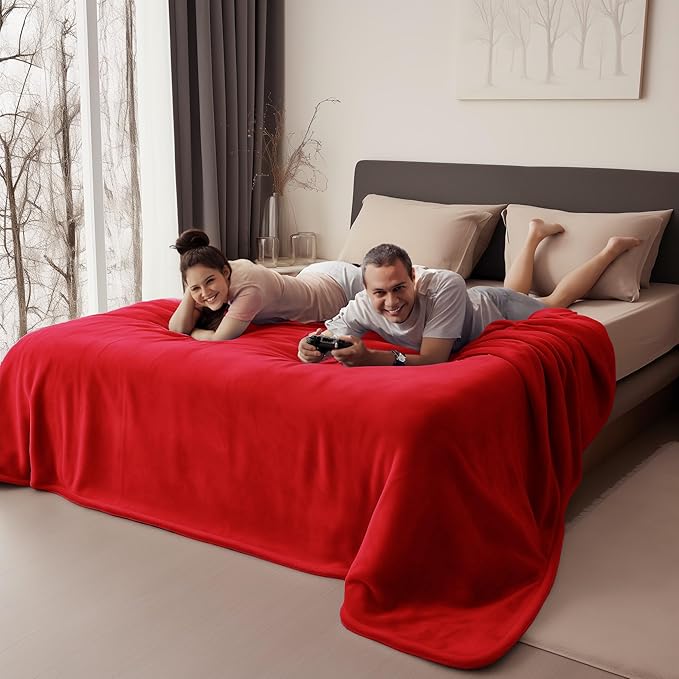 Queen Size Waterproof Blanket – Stain-Proof, Spill-Proof Flannel Blanket for Bed, Couch, Kids & Pets Protection, Reversible Splash-Proof Design (Passion Red & Midnight Black, 80x90)