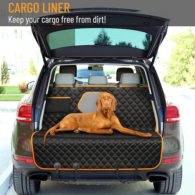 Active Pets Dog Car Seat Cover for Back Seat, Waterproof Pet Protection Hammock, SUV Truck Car Backseat Protector with Safety Features, XL, Orange