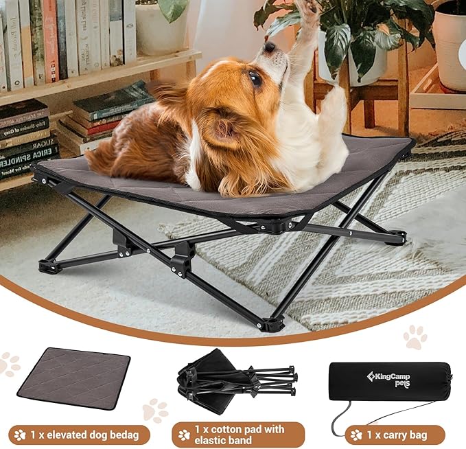 KingCamp Elevated Dog Bed for Small Dogs, Raised Outdoor Indoor Portable Cooling Cot Lifted Pet Hammock Off Ground with Washable Breathable Mesh & Frame with Non Slip Foot for Camping Backyard, Black