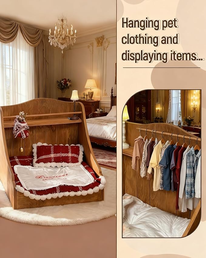 Rabbit Bed Wooden Dog Bed Suitable for Cats, Dogs, Rabbits, and Kittens (Three-Piece Set)