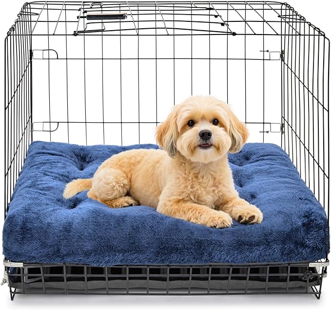 POMIU 2-Pack Washable Dog Bed, Deluxe Plush Crate Beds with Anti-Slip, Machine Washable Kennel Pad Sleeping Mat for Large, Medium and Small Dogs (2 Pack x Navy, 23.0" L x 18.0" W x 3.0" Th)